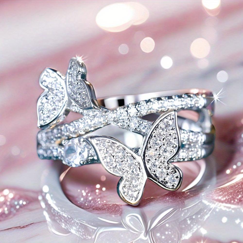 Women's Elegant Butterfly Rings with Cubic Zirconia, Fashion Jewelry with Exquisite Detail for Everyday or Party Wear, Available in Different Sizes, Rings For Women, Promise Rings