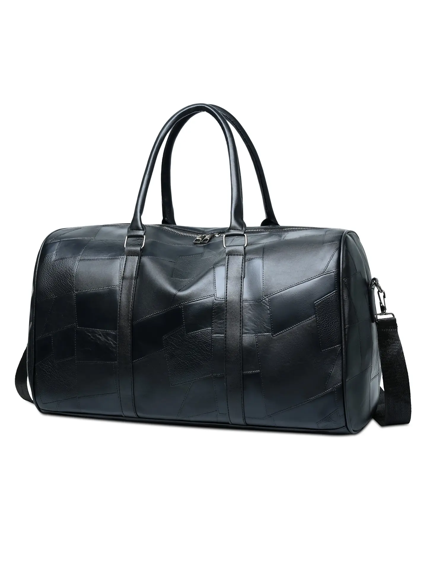 Patchwork Travel Duffle Bag, Soft Imitation Leather, Irregular Geometric Design, Large Capacity, Adjustable Strap, Casual Style