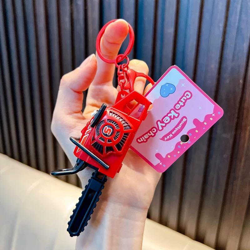 Creative prank pull-string sound-making bag pendant mini realistic funny lawn mower model chainsaw keychain gift for friends