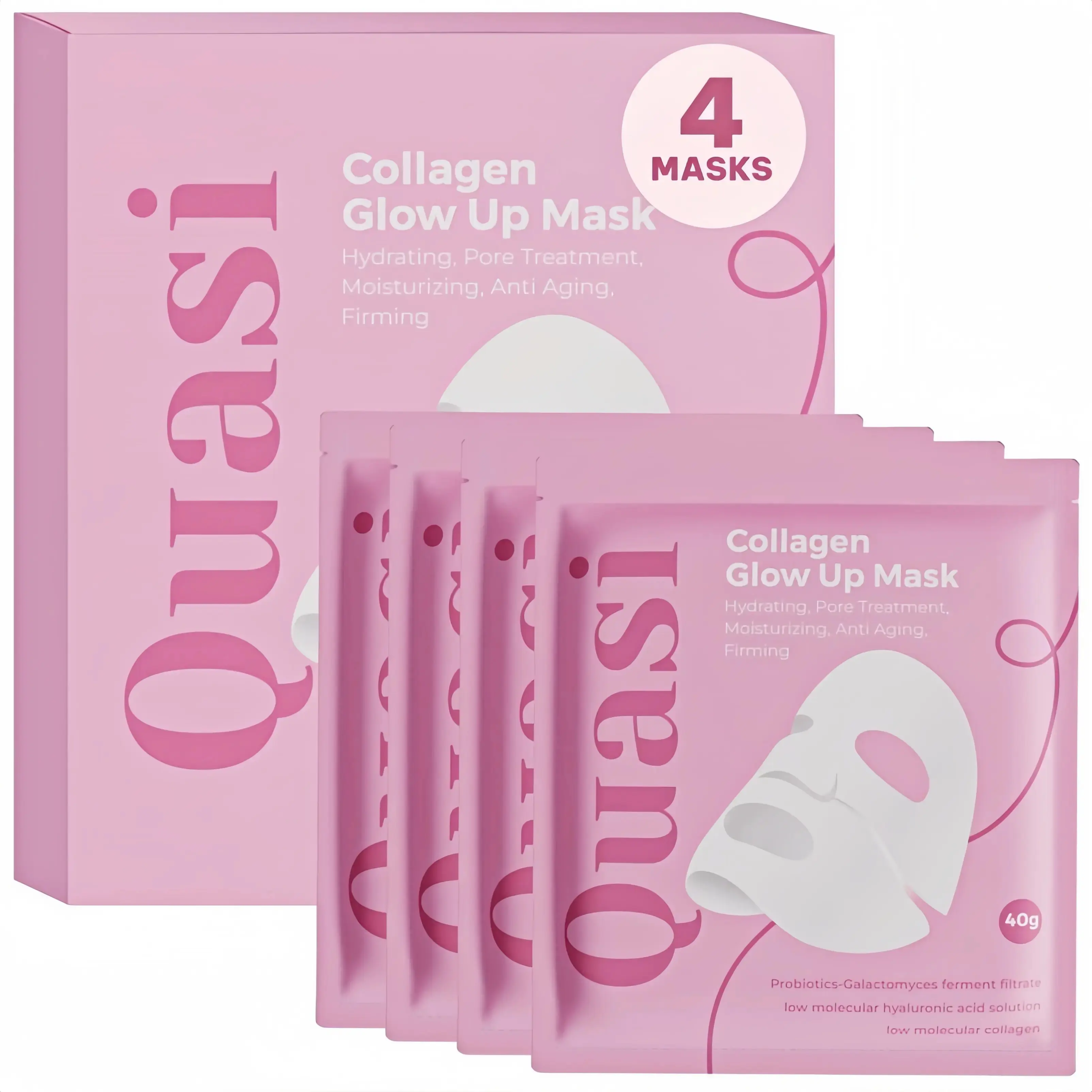 Limited time sale, Quasi Bio-Collagen Face Mask Overnight – Hydrating Korean Sheet Mask – Niacinamide & Low Molecular Collagen – Firming & Smoothing Skincare for All Skin Types – 4 Masks