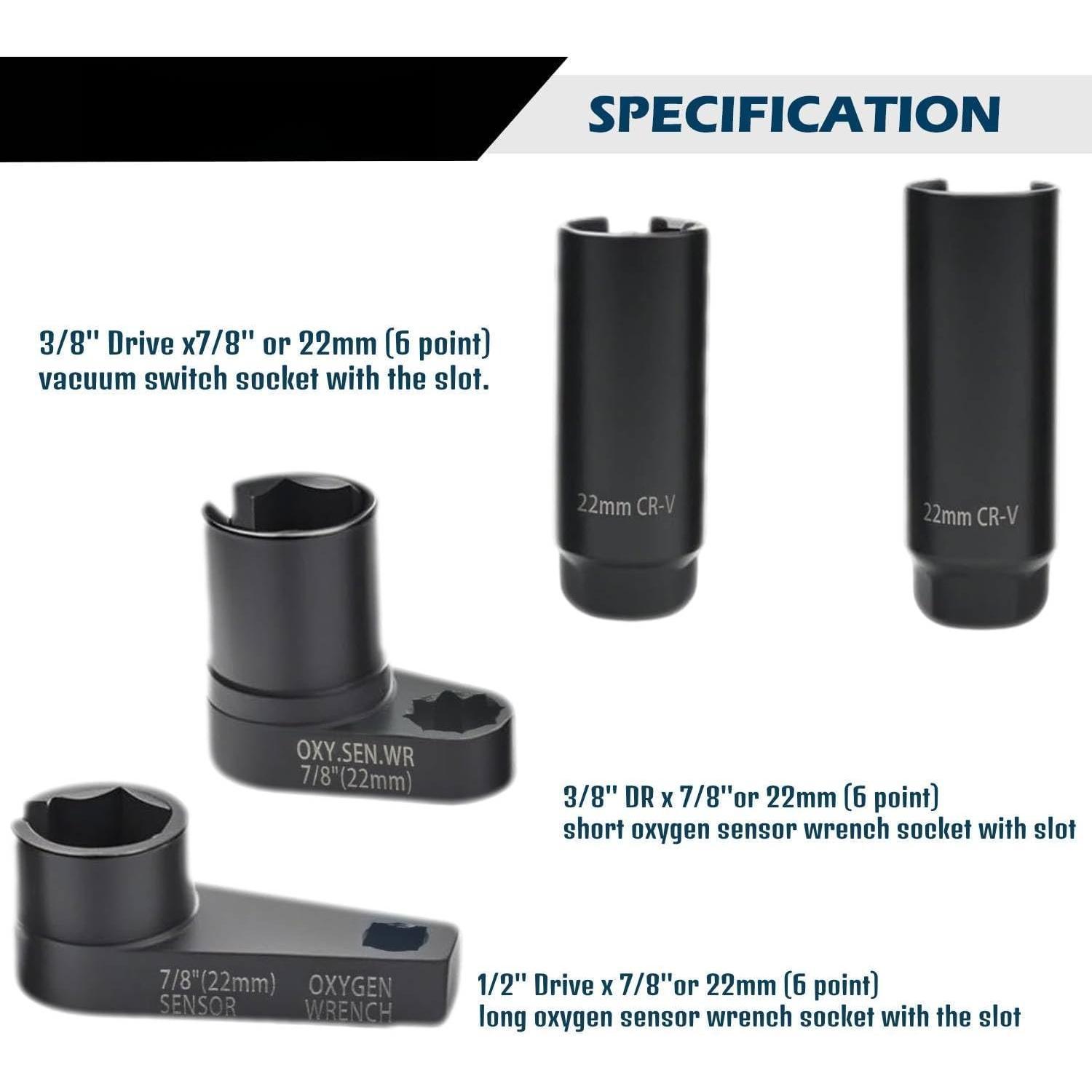7 count  Sensor Socket Set, O2 Sensor Removal Kit, Oil  Sensor Socket Wrench Set