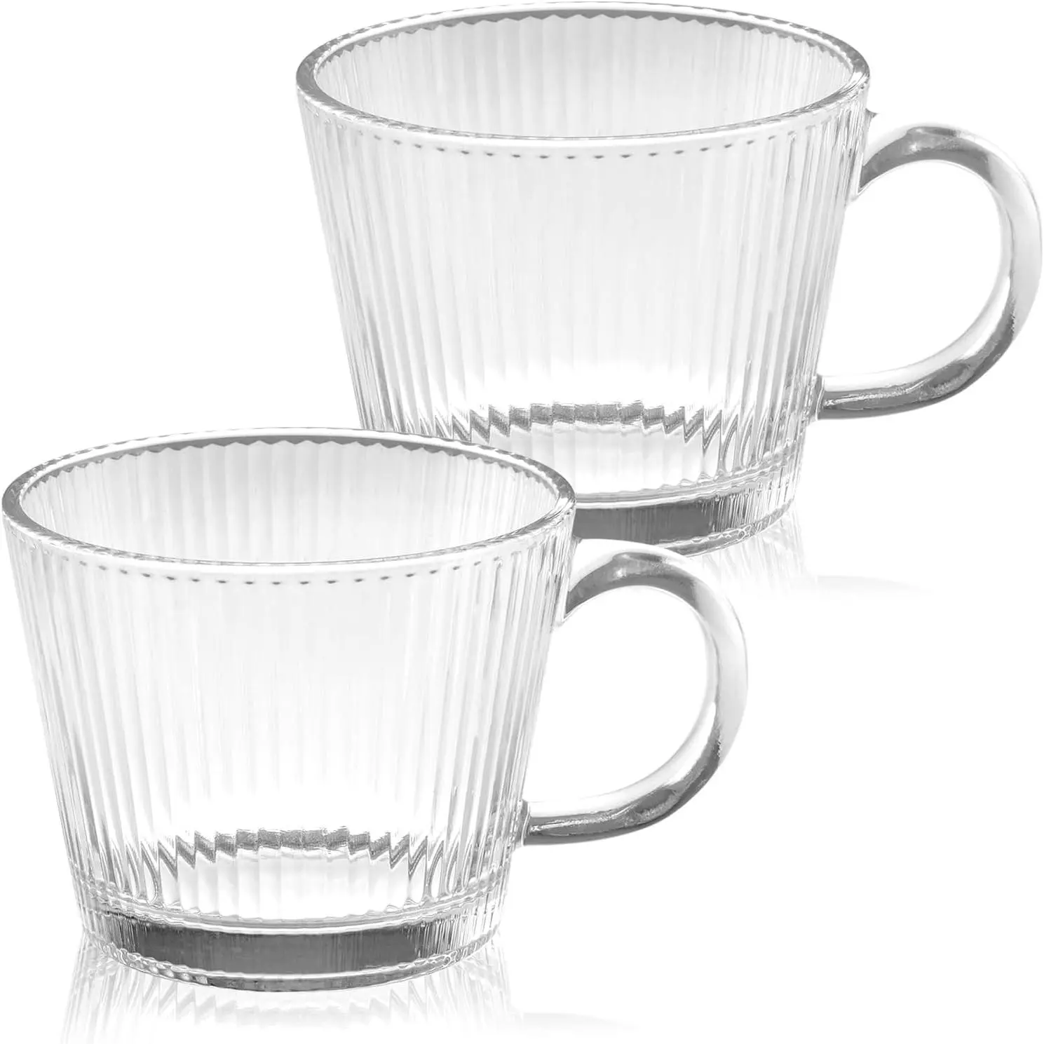 13oz  Coffee Mugs 2 pack Striped Glass  Cups with Handle Stackable Clear Espresso Cup for Cappuccino Latte Beverages