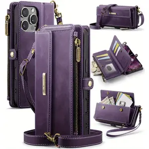 for iPhone 16e 16 Pro Max 16 Plus 16 Pro 16 Wallet Case, RFID Blocking Phone Case Women Men Kickstand flip Cover Wrist Strap Zipper Credit Card Holder Slots