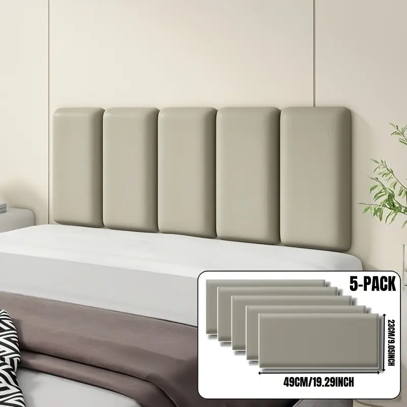 5pcs Self-Adhesive Bed Head Soft Pads, Protective Wall Stickers, Leather Material, Comfortable, Suitable for Bedroom, Tatami, TV Background Wall, Home