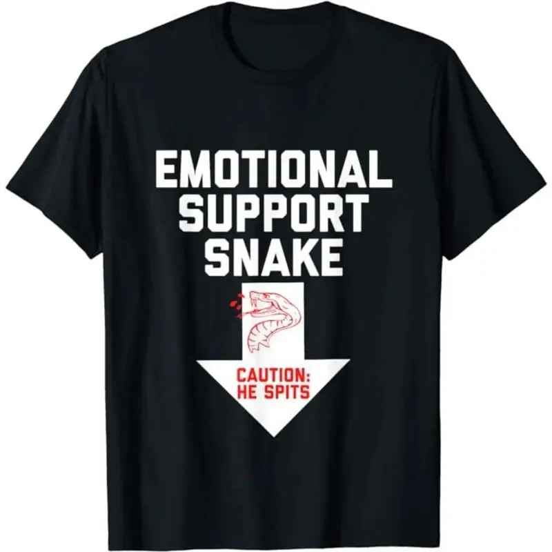 Printed 100% Cotton Unisex Crude Humor Shirts, Crude Humor Inappropriate Emotional Support Snake Halloween T-Shirt Casual Cotton Top Basic Fashion Streetwear Black Classic