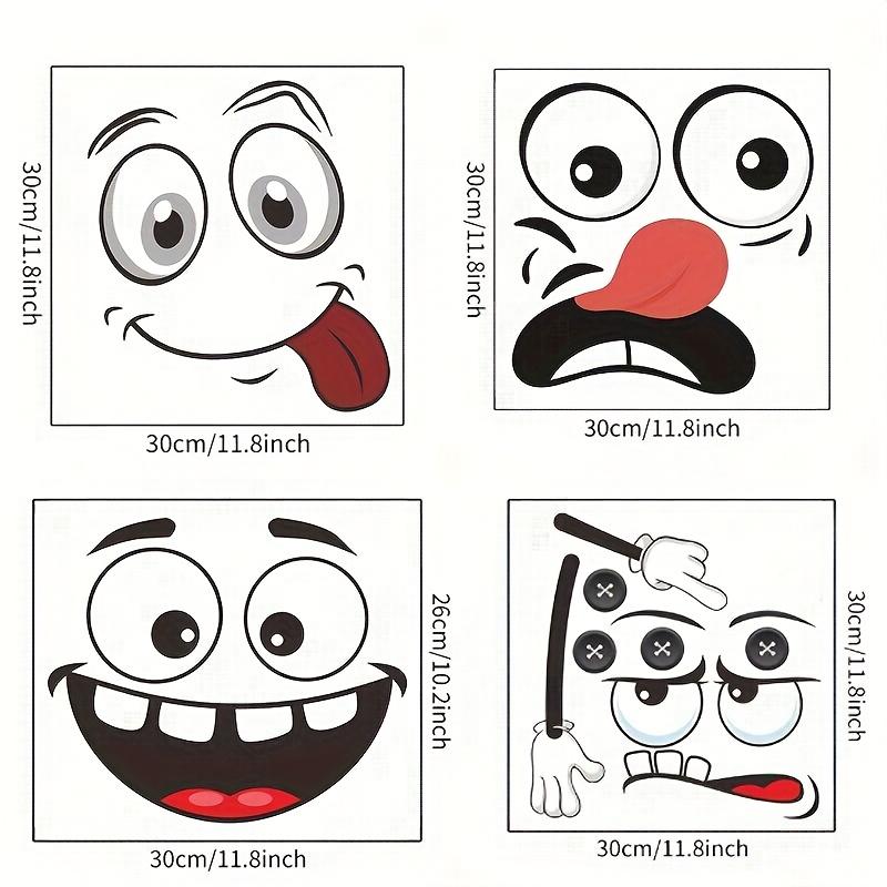 4pcs Interesting Cartoon Face Stickers, Self-Adhesive One-Time Use, for Bathroom Trash Can Refrigerator Decor