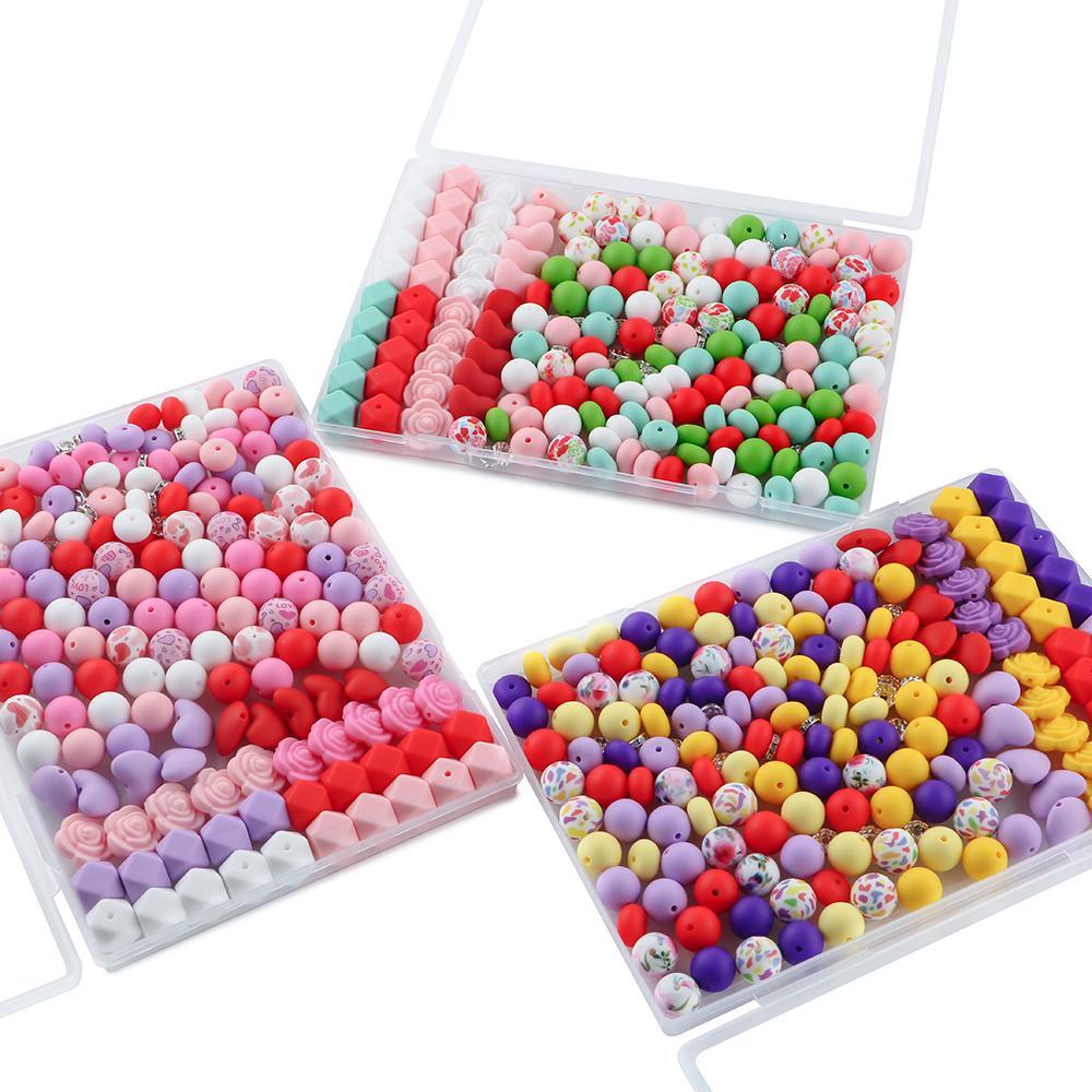 Silicone Beads Kit, 180pcs/box Colorful Beads, Diy Jewelry Making Supplies for Necklace, Bracelet, Keychain and Handmade Pen,  Beads