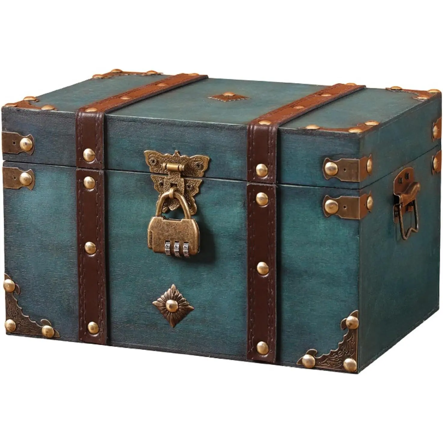 Vintage Wooden Treasure Chest Box with Lock Small Rectangle Antique Wood Jewelry Storage Boxes European Decorative Handmade Storage Box Case Organizer Trinket Keepsake for Home Bedroom Decor
