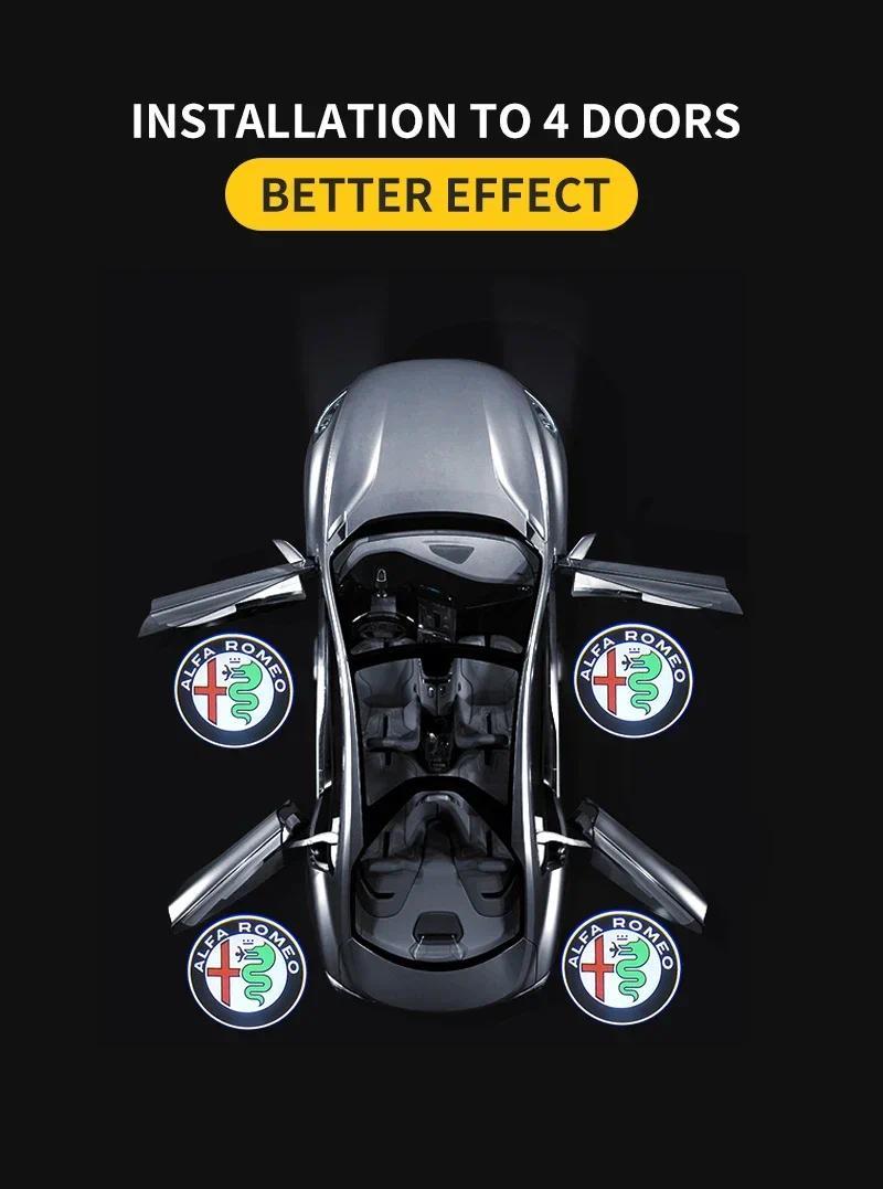 2pcs LED Car Door Welcome Light Projector Logo for Alfa Romeo 147 156 166 159 Mito Stelvio Brera Spider Giulietta Giulia