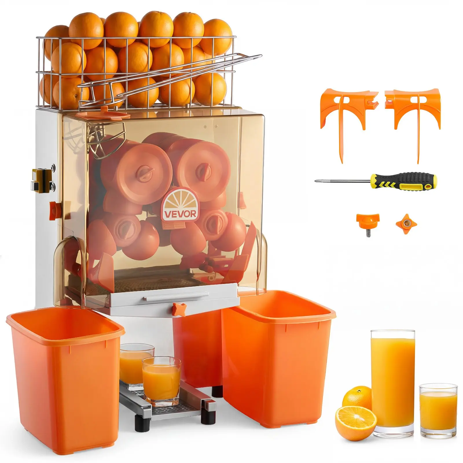 VEVOR Commercial Orange Juicer Machine, 120W Electric Orange Juice Press, Stainless Steel Orange Squeezer for 20 per Minute, Lemon Citrus Pomegranates Extractor with Peels Collecting Bucket