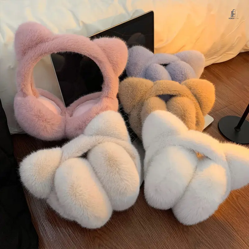 Cute Cat Ear Plush Earmuffs For Women Students Windproof Cold Resistant Foldable Warm Ear Covers Soft Comfort Cycling Daily Commute Outdoor Winter Fashion Ear Warmer Accessories