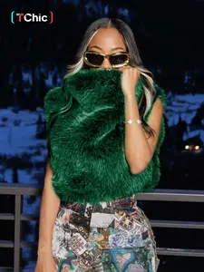 Women's Autumn Winter Fashion Faux Fur Shawl Collar Sleeveless Warm Short Jacket, Plain Color Outerwear for Ladies, Casual Daily Wear
