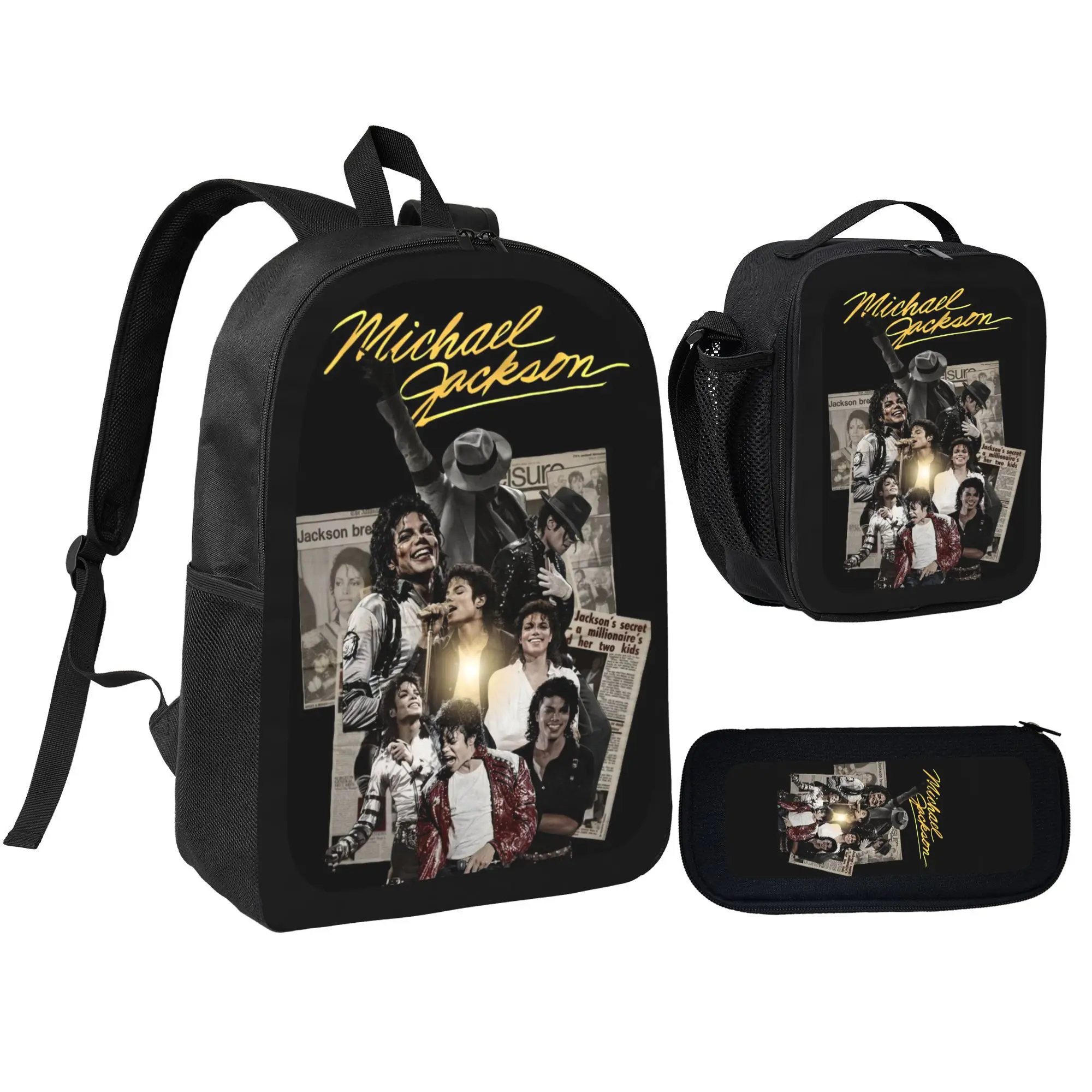 3Pcs Unisex backpack with lunch bag and pencil box, fashionable Michael Jackson4 Print backpack set for kids teens, school bag for girls boys, Casual, Daily Commuting, and Sports Essentials, Perfect Gift