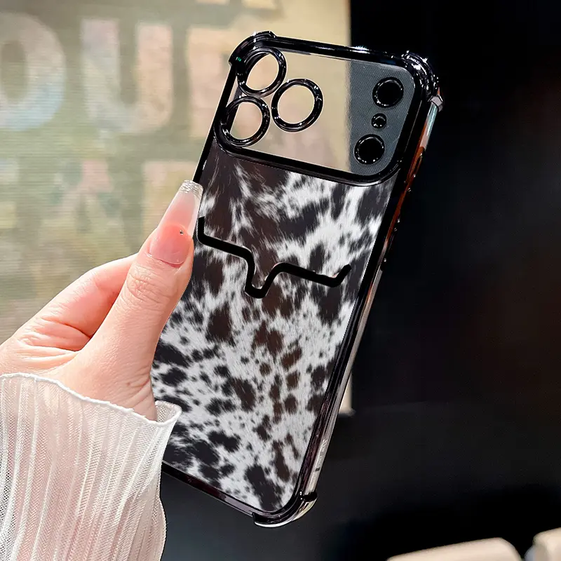 Four Corner Airbag Anti-Collision Electroplated Phone Case for iPhone 17 Pro Max 16 15 Plus Air 14 13 12 11 E Leathery Whimsical Curve Patterned Protection Smartphone Cover