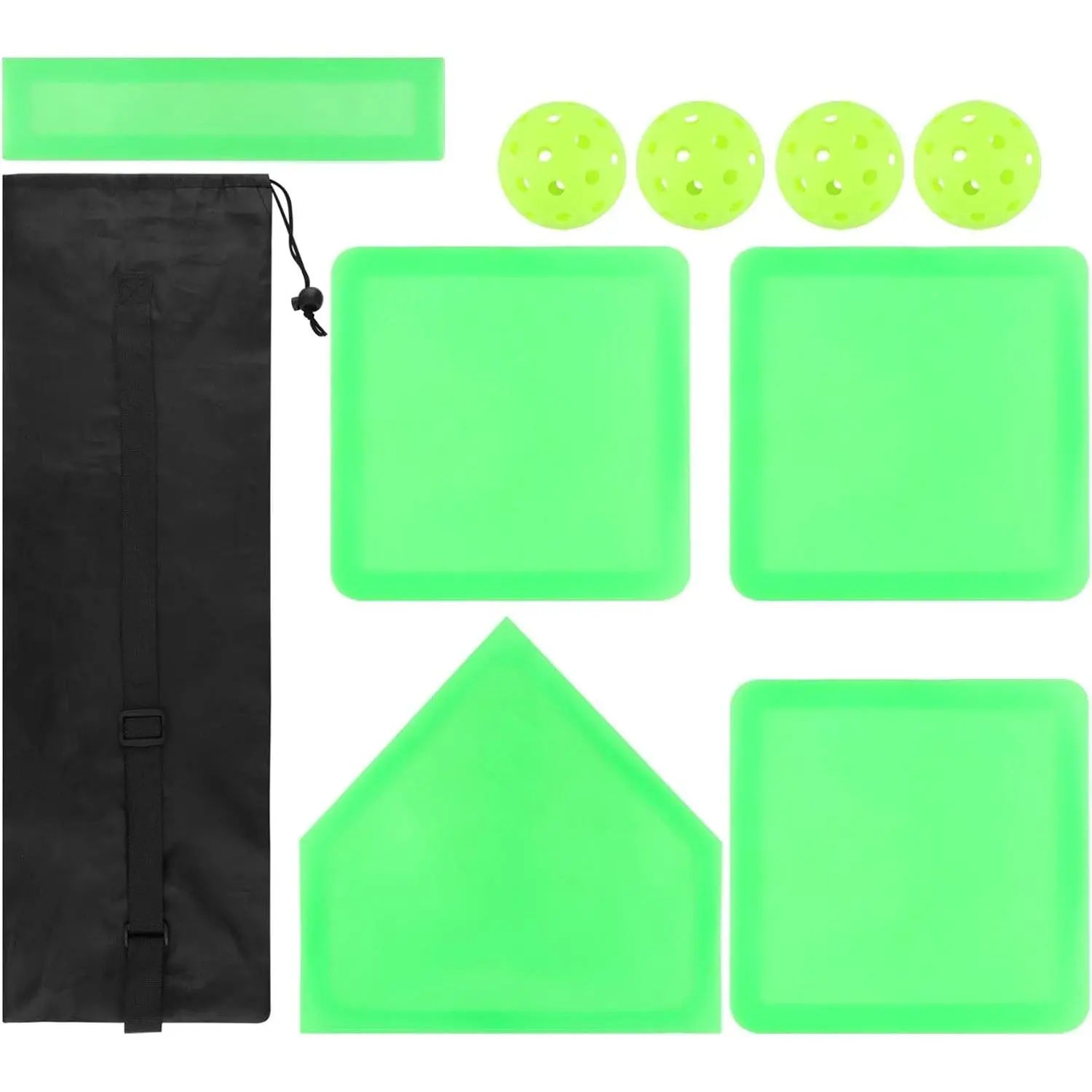 Glow in The Dark 5 Piece Throw Down Baseball & Softball Base Set, with 5 Training Balls & Storage Bag for Backyard Kickball Softball Practice