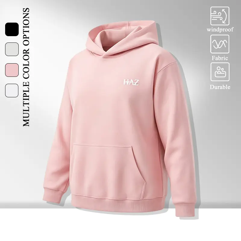 Windproof Basic Hooded Sweatshirt, HAZ Letter Small Print Logo Pullover Hoodie, Kangaroo Pocket Long Sleeve Casual Daily Streetwear Top