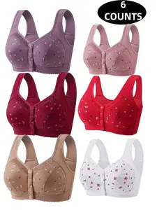 Women's Lace Floral Wireless Bra Set, Comfortable Breathable Push-Up Bras, Medium Support, Front Buckle Design, All Seasons, Elegant