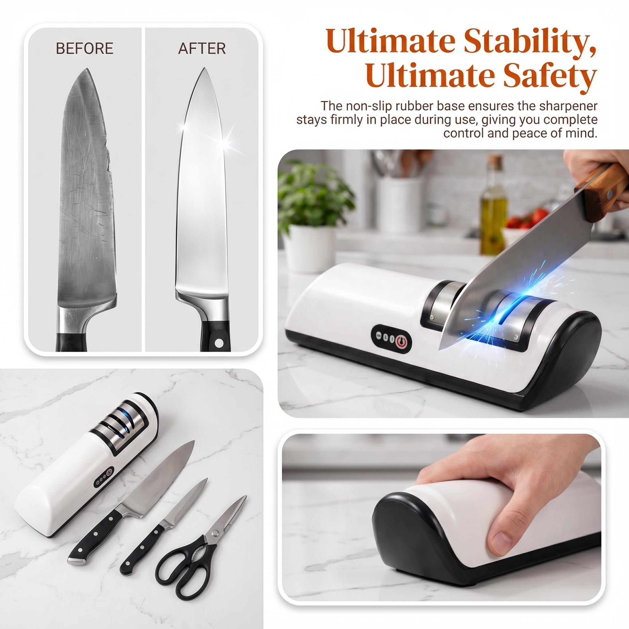 4-Stage Electric Knife Sharpener| Professional Kitchen Knife Sharpening System, Fast & Precise Blade Repair Tool for Home Chefs, Stainless Steel Knives & Daily Use