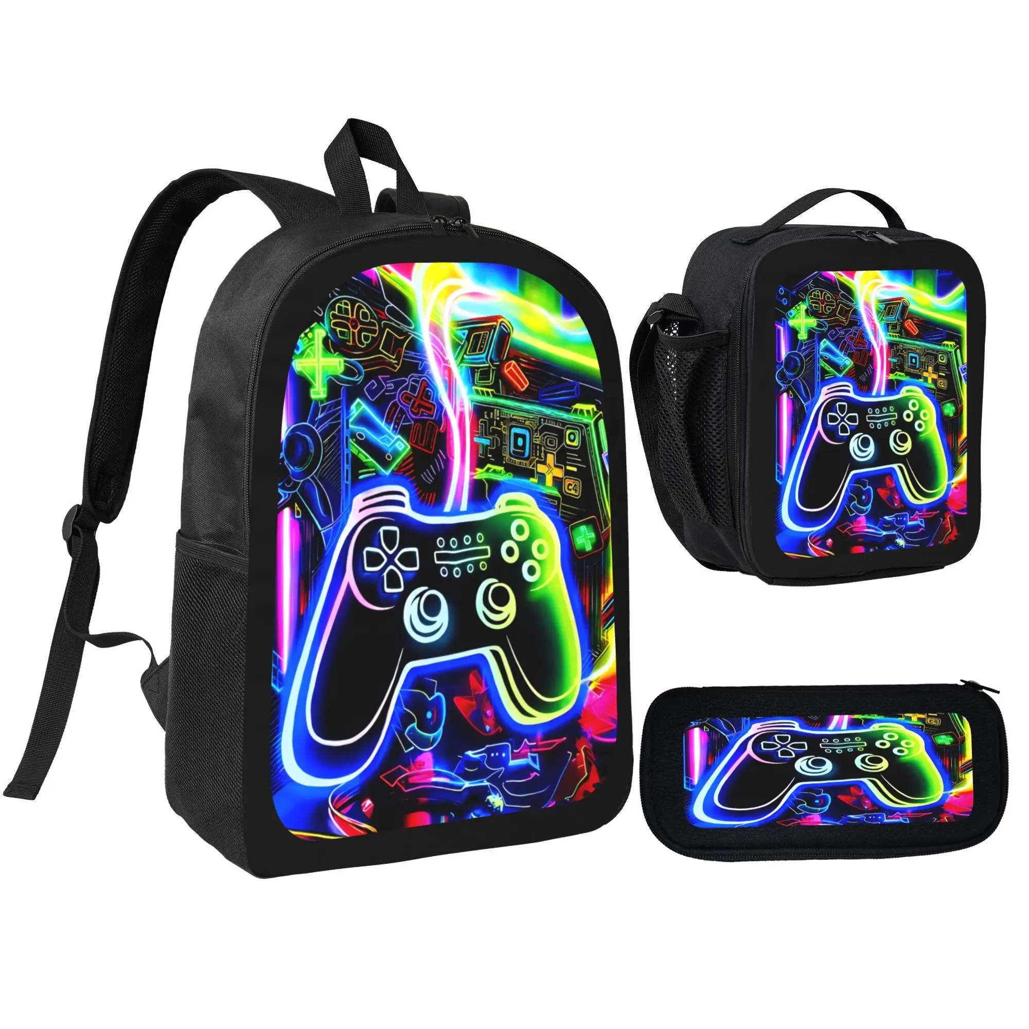 Vibrant Neon Gamer Backpack, Cool Cyberpunk Game Controller School Bag, Durable Travel Laptop Daypack for Teens, Birthday Gift for Gaming Lovers