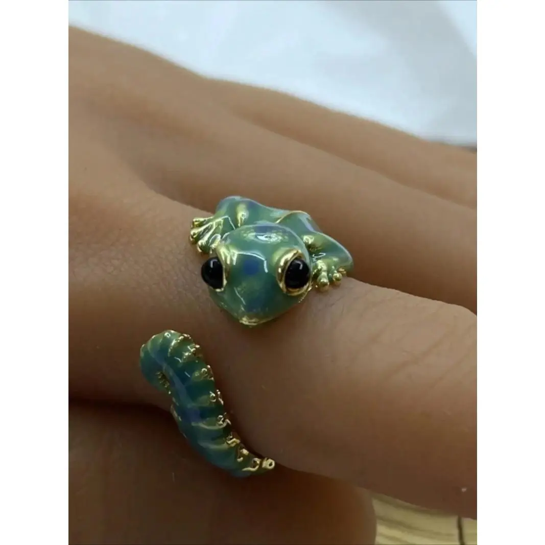 1pc Vintage 3D Lizard Gecko Open Ring Viral Punk Copper Statement Jewelry, Adjustable Cute Animal Metal Finger Ring, Versatile Accessory for Daily Wear, Party, Halloween & Holiday Gifting