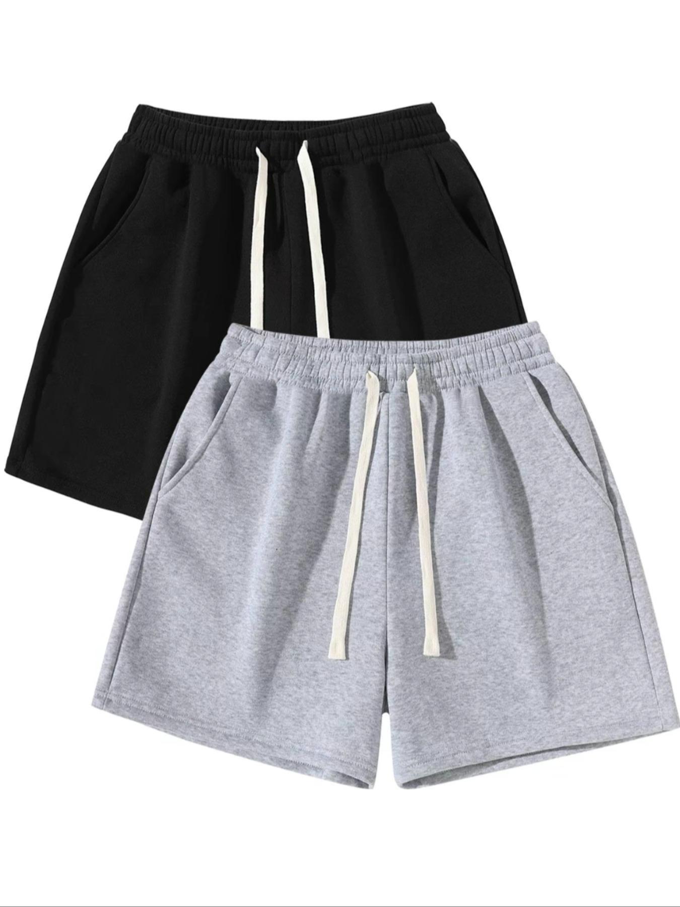 Men's Solid Plain Drawstring Waist Shorts, Casual Comfy Breathable Side Pocket Shorts for Summer, Men's Bottoms for Daily Wear