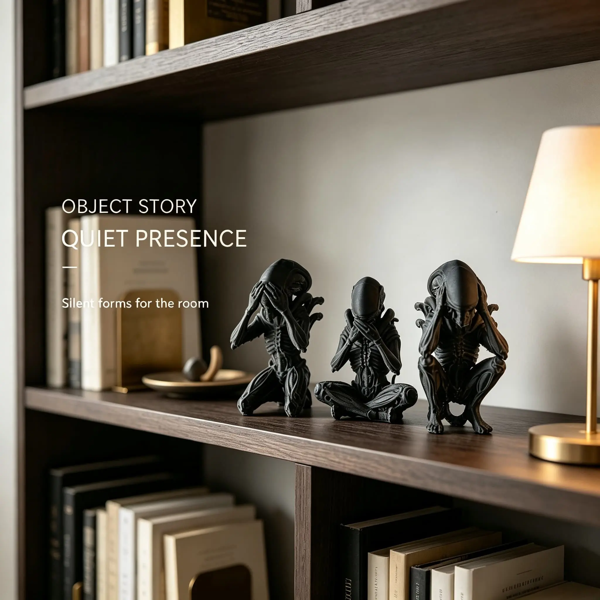 Alien Creature Plastic Figurines Set, Dark Gothic Style, Sci-Fi Horror Decor, Unique Gift for Men, Retro Industrial Desk Ornament, Perfect for Halloween & Christmas