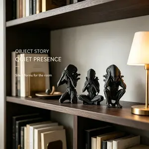 Alien Creature Figure Set, Dark Gothic Style, Sci-Fi Horror Decor, Unique Gift for Men, Retro Industrial Desk Ornament, Perfect for Halloween & Christmas