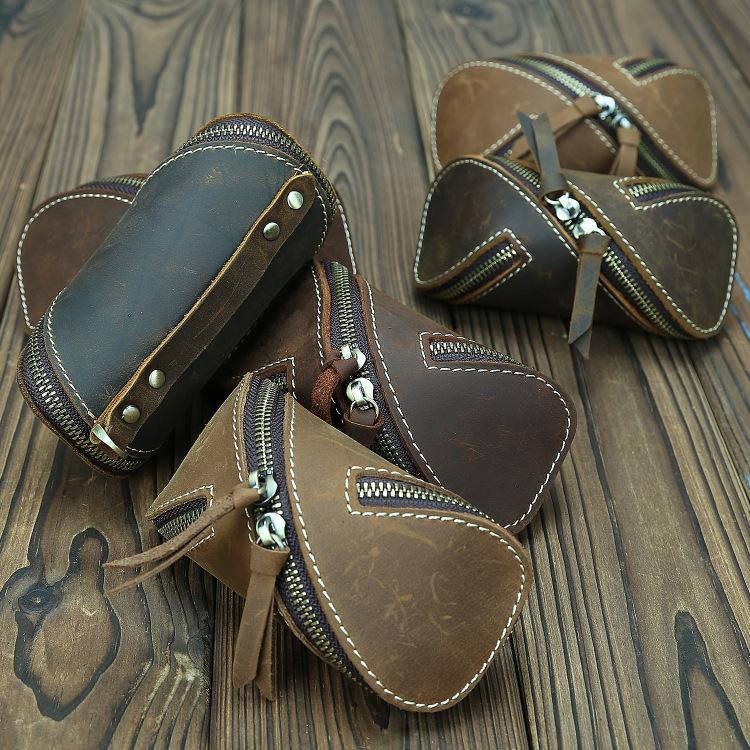 Men’s & Women’s Leather Key Bag, Retro Crazy Horse Leather Zipper Wallet for Car Keys, Card Holder, Stylish Key Organizer, Multi-purpose Keychain for Daily Use, Travel, Gifts