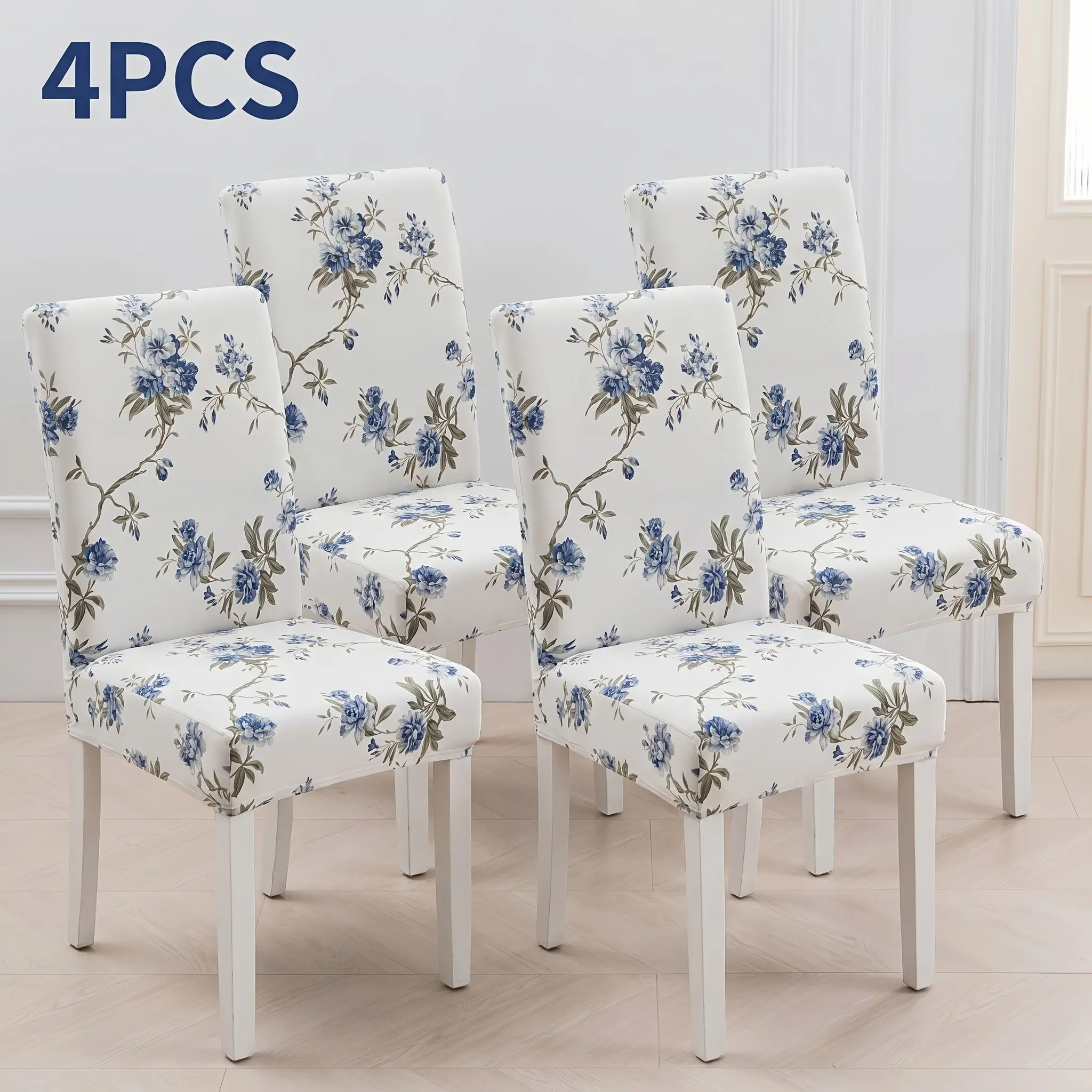 High Elasticity Printed Dining Chair Covers Set of 4/6, Soft Breathable Fabric, Non-Slip, Floral Pattern, Comfortable Cushion Sleeves