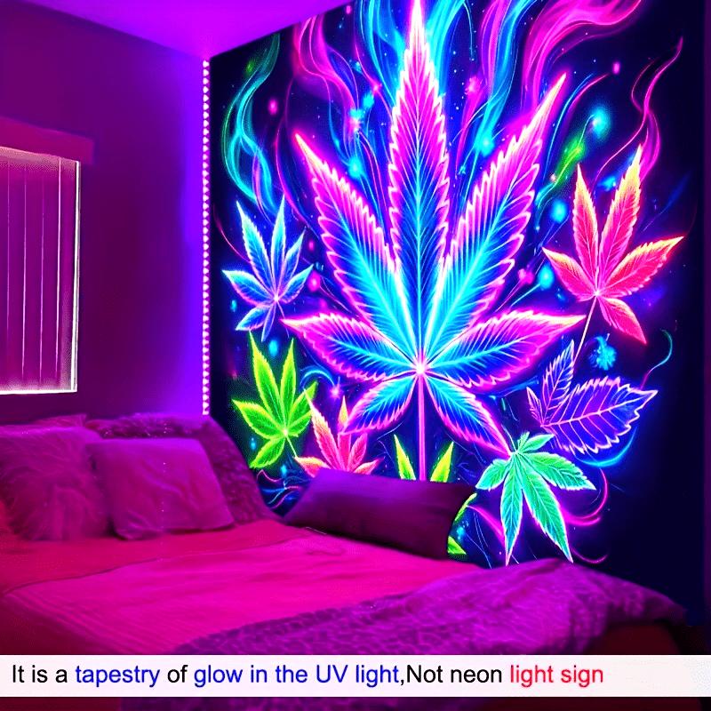 Tapestry 1pc 2D/Flat UV Black Light Neon Psychedelic Leaf Polyester Flag Banner Tapestry, Neon Light Game Room Photography Backdrop, 78.74X59.05 Inch, Living Room Bedroom Office Terrace Indoor Outdoor Home Wall Club Gym Party Supplies Decorations St