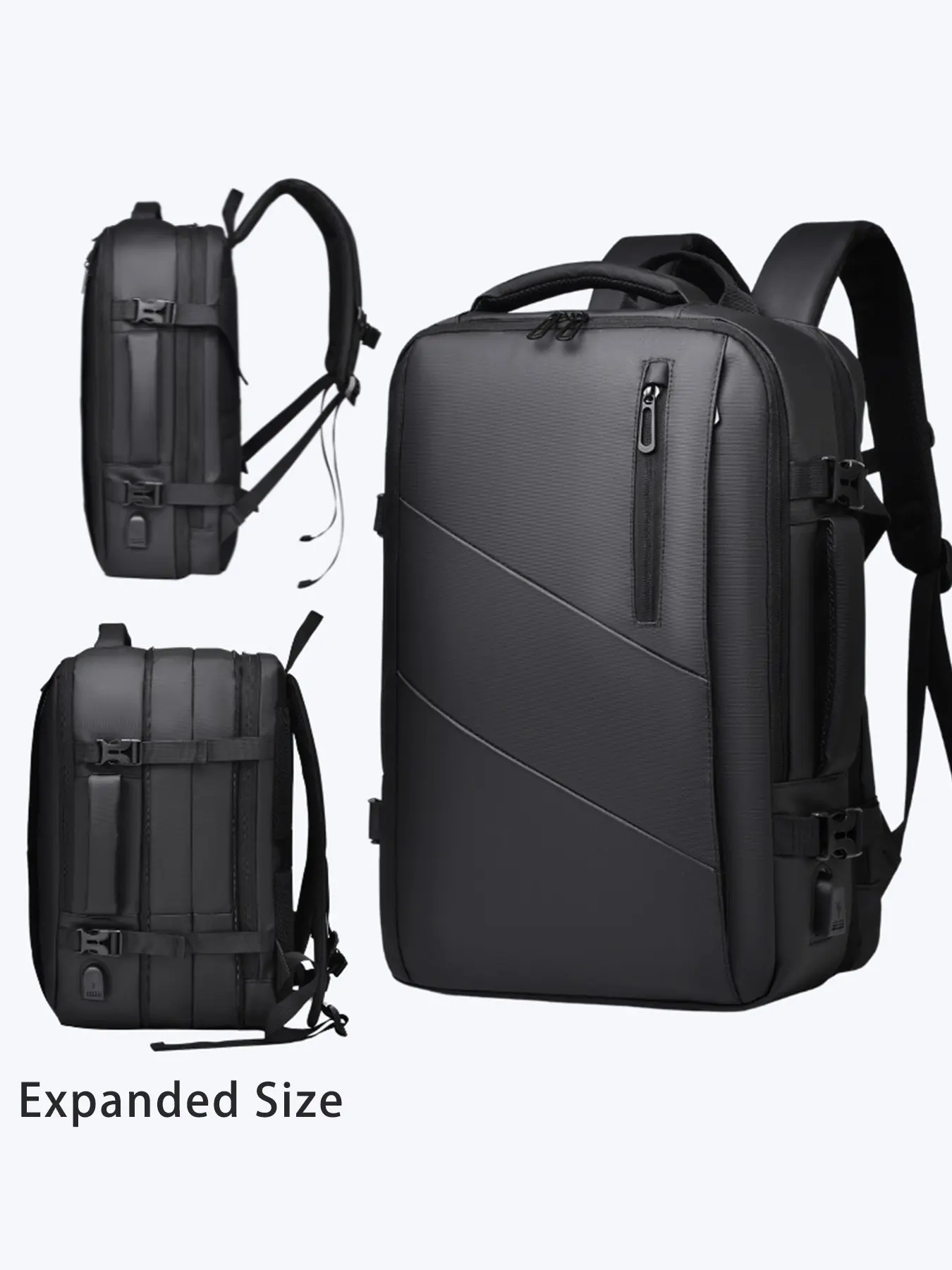 Expandable Travel Laptop Backpack, External USB Charging Port, Large Capacity Waterproof Business Bag, Multi-Compartment Design, Ideal for Travel and School