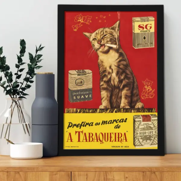 Vintage Cute Smoking Cat Canvas Wall Art, 1 Piece Art Print for Living Room and Bedroom, Aesthetic Wall Decor