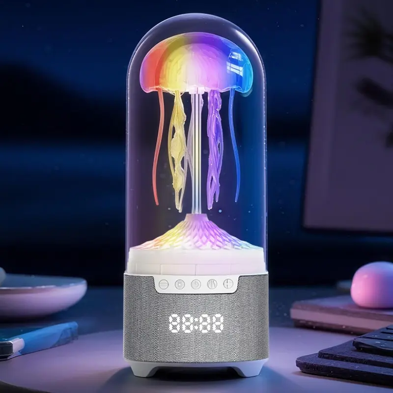 Jellyfish Speaker, Simulates Jellyfish Movement, 7 Color Cycling LED Lights, Wireless, TF/Type-C Rechargeable, Ideal for Sleep, Relax, Gifts