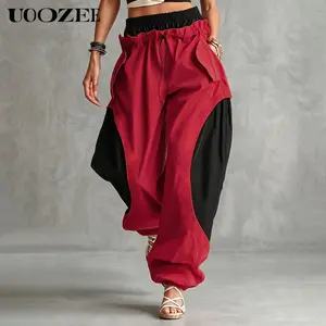 UOOZEE Women's Color Block Street Style Jogger Pants, High Waist Oversize Harem Trousers in Smooth Polyester with a Wide Leg and Pockets