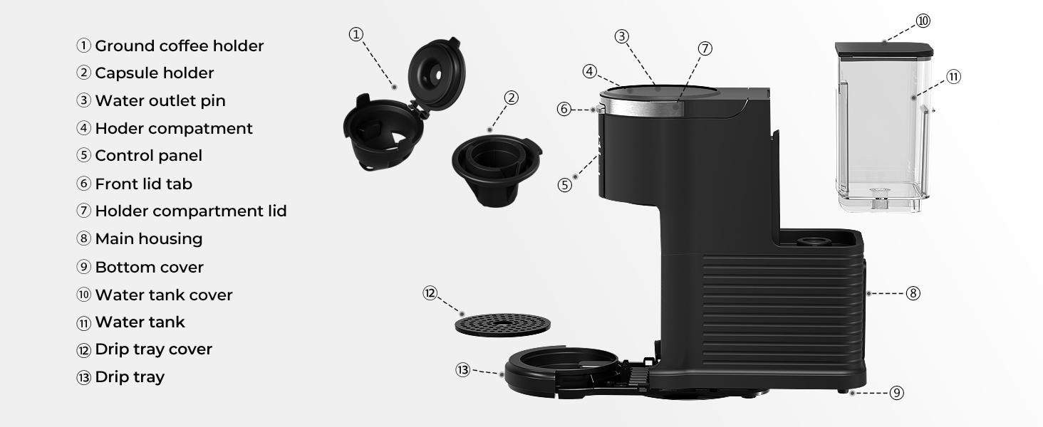 Kismile Single Serve Coffee Maker K Cup 2 in 1 with Auto Cleaning Shut Off for Ground Coffee & Pods 6 to 14 Oz Brew Sizes Mini One Cup Drip Coffee Maker Black timer function