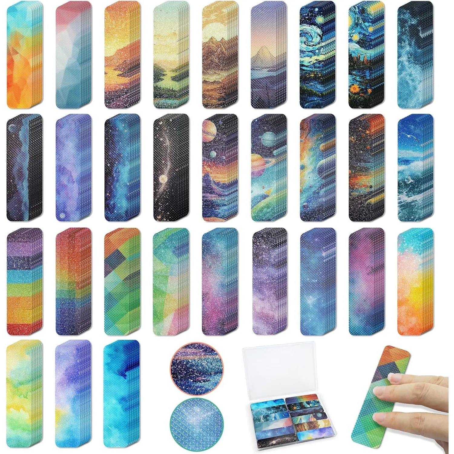 120 Pieces Anxiety Sensory Stickers with 2 Textured Sticker - Desk Fidget and Sensory Stickers with Storage Box for Adults & Teens - Anxiety Relief Sensory Strips (Colorful)