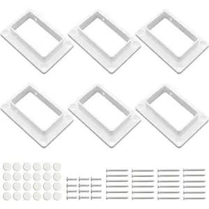 2" x 3.5" White Vinyl Fence Brackets, Slotted Handrail Bracket Kit with Screws for Deck Railing, Mount to Wall or Vertical Flat Surface, 6 Pack