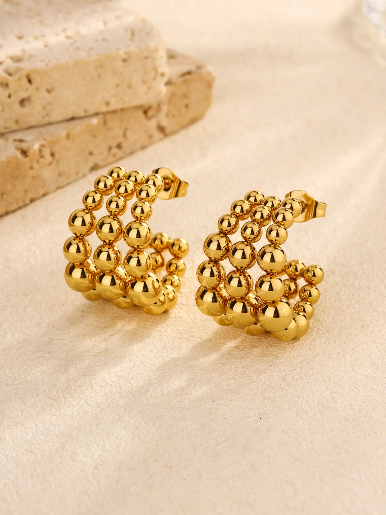 Beaded Open Earrings, Luxury Style, Hypoallergenic, Perfect for Daily Commute and Parties, Ideal for Urban Women