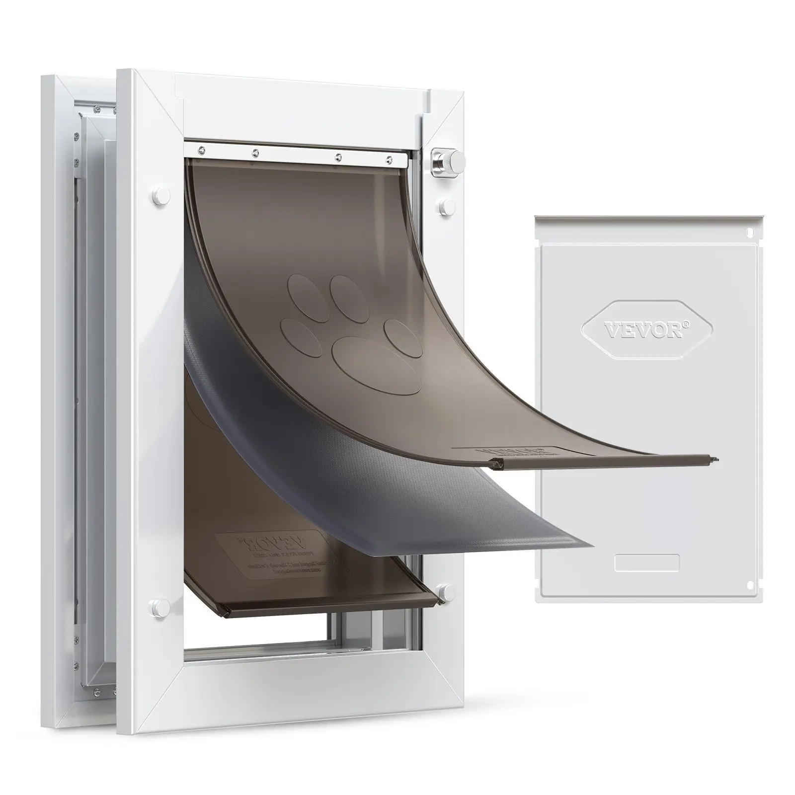 【Summerfinds】VEVOR Pet Door, Medium, with Three Magnetic Flaps and Metal Frame, Strong and Weatherproof Dog Door for Interior and Exterior Doors, Easy to Install, Easy In-and-Out Access for Doggies, White