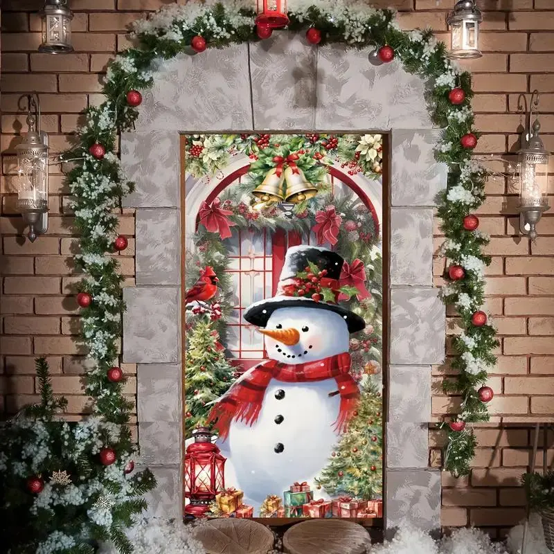 1 counts Christmas snowman door frame wall decoration sign front door Christmas decoration Christmas party decoration supplies Christmas hanging banner 71x35 inches Doorframe