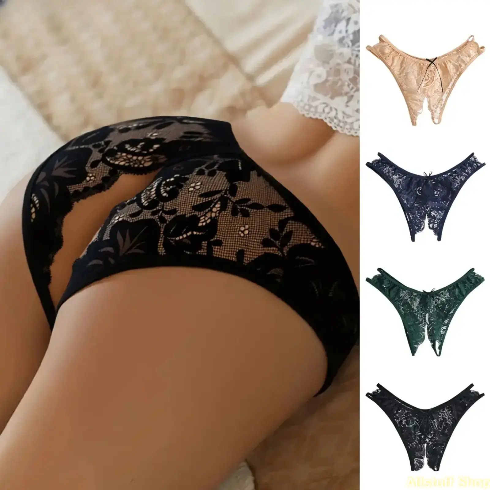 Women's Underwear Set, 4-Pack Crotchless Sports Panties with Fitted Curve, Fashion Lingerie in Mixed Print & Colors, Everyday Wear Panties, Home Wear, Short Length, Curve-Accentuating