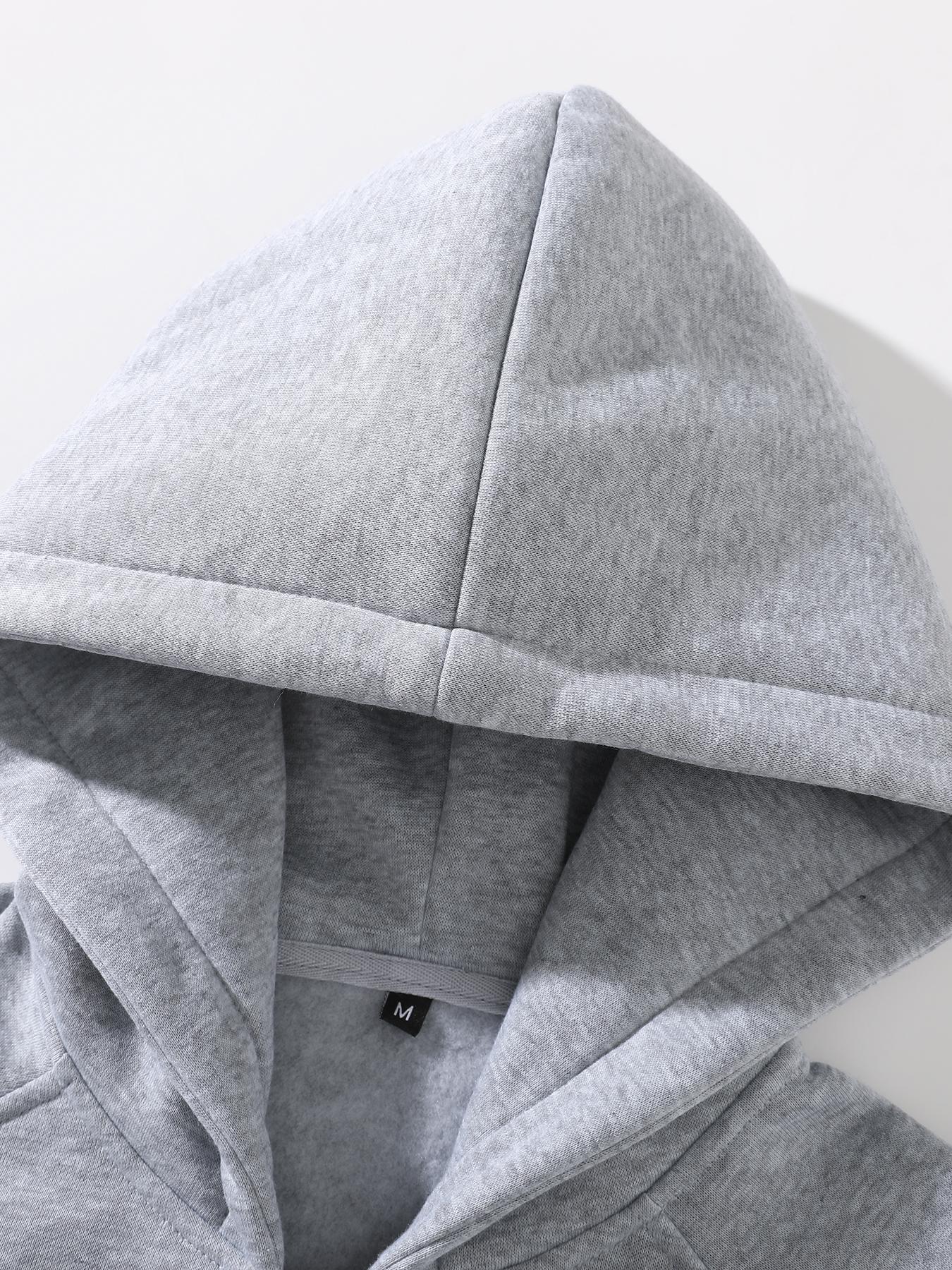 Men's Fleece-Lined Casual Fuzzy Hoodie, Plain Basic Shoulder Pad Warm Sweatshirt, Ideal for Cold Weather, Outdoor Sports, Streetwear