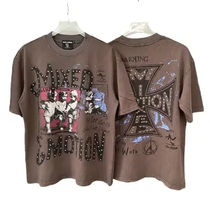 Mixed Emotion Vintage Washed Rhinestone Cherub Graphic T-Shirt, Oversized Loose-Fit Streetwear, Men's Short-Sleeve Casual Tee, Summer Trend Hip Hop Y2K Top | graphic tees | summer mens clothing | TikTok Shop Deals