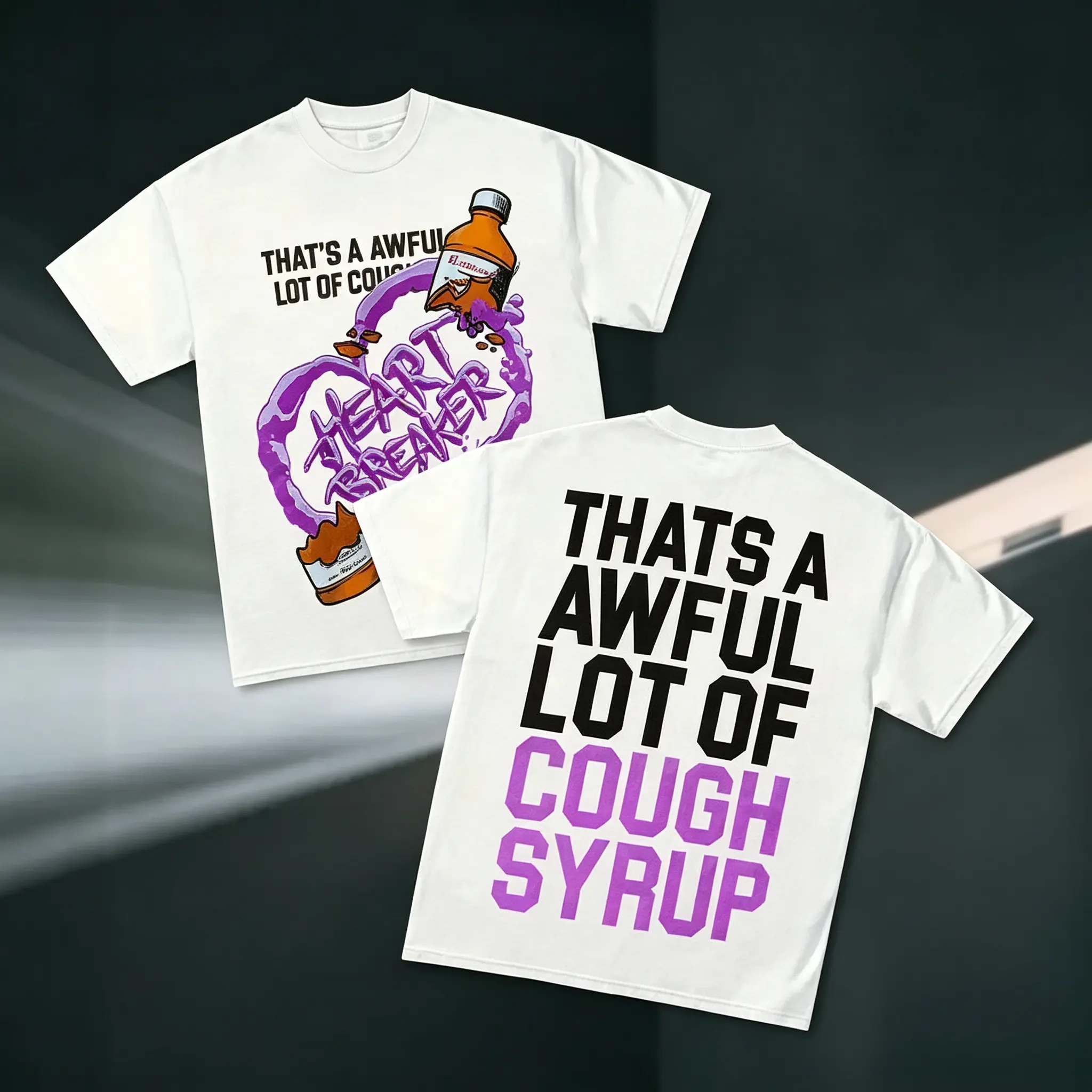 That’s a Terrible Amount of Cough Syrup Heart Breaker Polyester Short-Sleeve Regular Cut Front/Back Print Graphic T-Shirt, High-Quality Print, Casual Daily Wear, Perfect Affordable Small Gift for Hip Hop Streetwear Fans, Fabric
