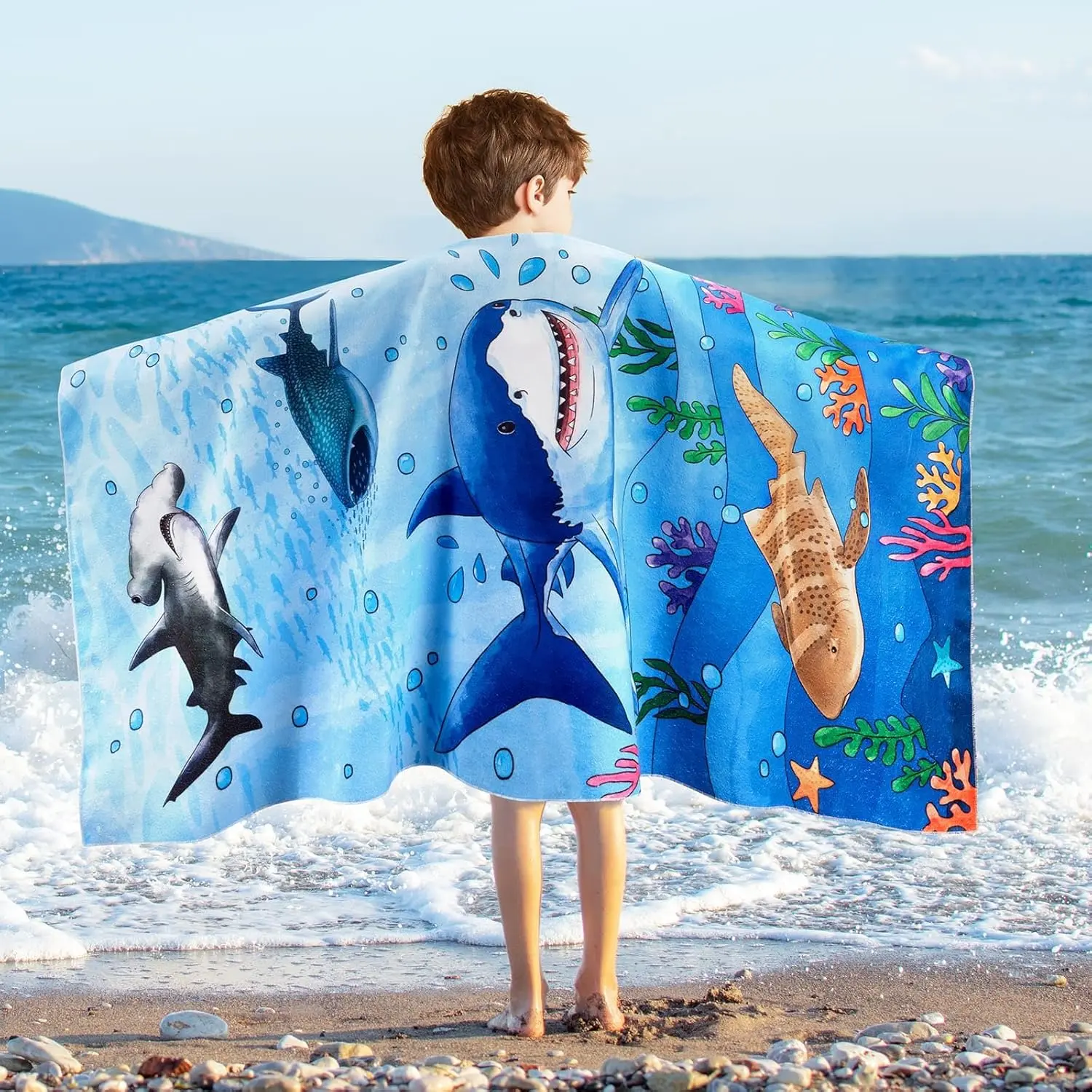 Shark Beach Towel for Boys - 30 x 60 Quick Dry Sand-Free Swim Towels for Boys Super Soft Absorbent Towel, Pool Camping Travel Bath Towel for Outdoor Sports Picnic