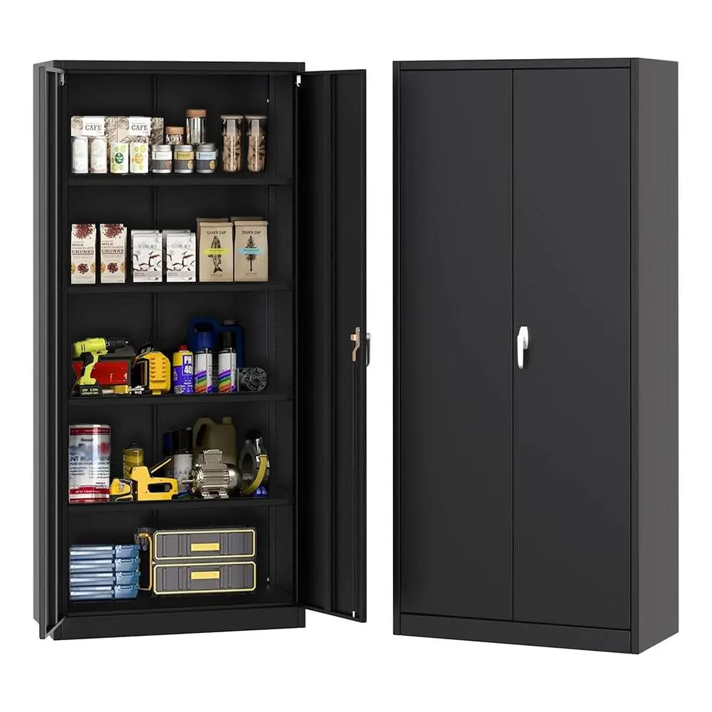 GARVEE71" H Metal Storage Cabinet with Lock, Steel Tool Cabinet with 4 Adjustable Shelves and 4 Adjustable Feet, Storage Organization for Home/Garage/Office/Shop