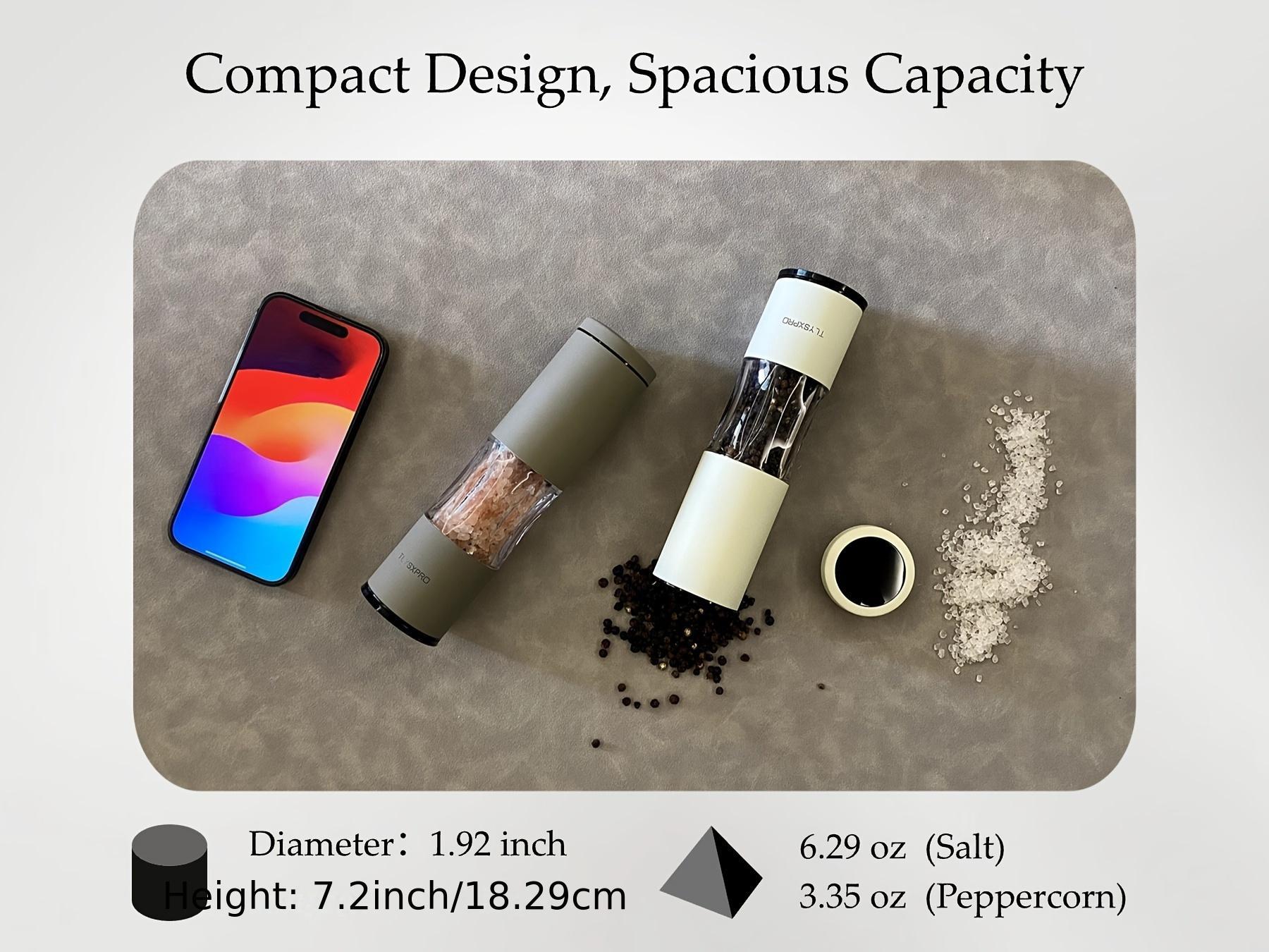 2pcs Manual Salt and Pepper Grinder Set with Adjustable Coarseness - Refillable Pepper Mill & Salt Grinders, Ceramic Core for coarse/finely ground spices, Durable Plastic for Kitchen or for hosting (Christmas, Thanksgiving, Dinner Parties