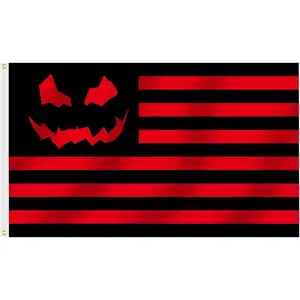 Halloween Jack-O'-Lantern Flag - Spooky Black & Red Striped Banner with Evil Pumpkin Face, 2*3ft & 3*5ft, for Yard, Party & Outdoor Decor