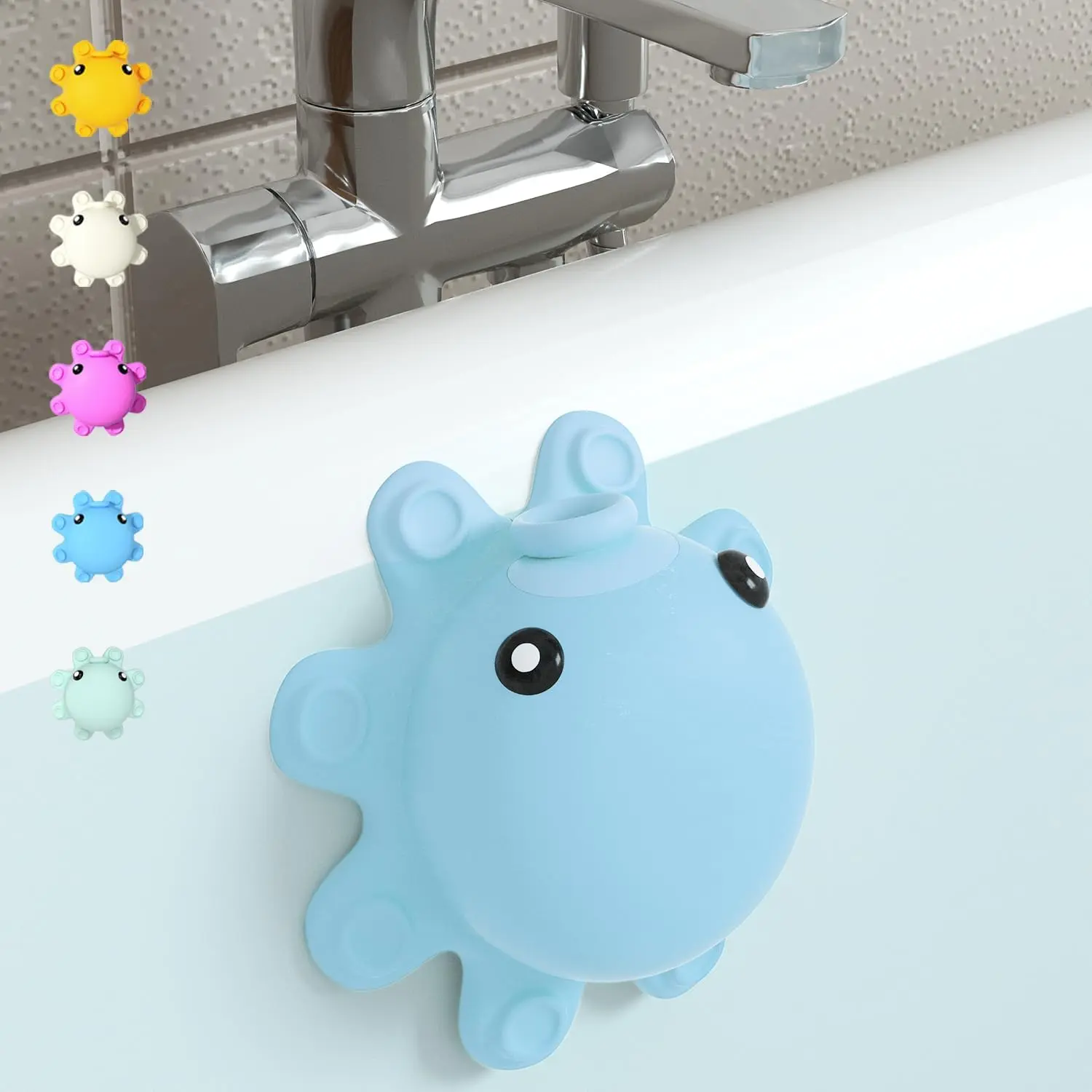 Bathroom Bathtub Overflow Drain Cover-  Bath Tub Drain Cover, Tub Overflow Drain Stopper with Suction Cups, Adds Inches of Water for Deeper Bath, Cute Bathroom Accessories,  Blue