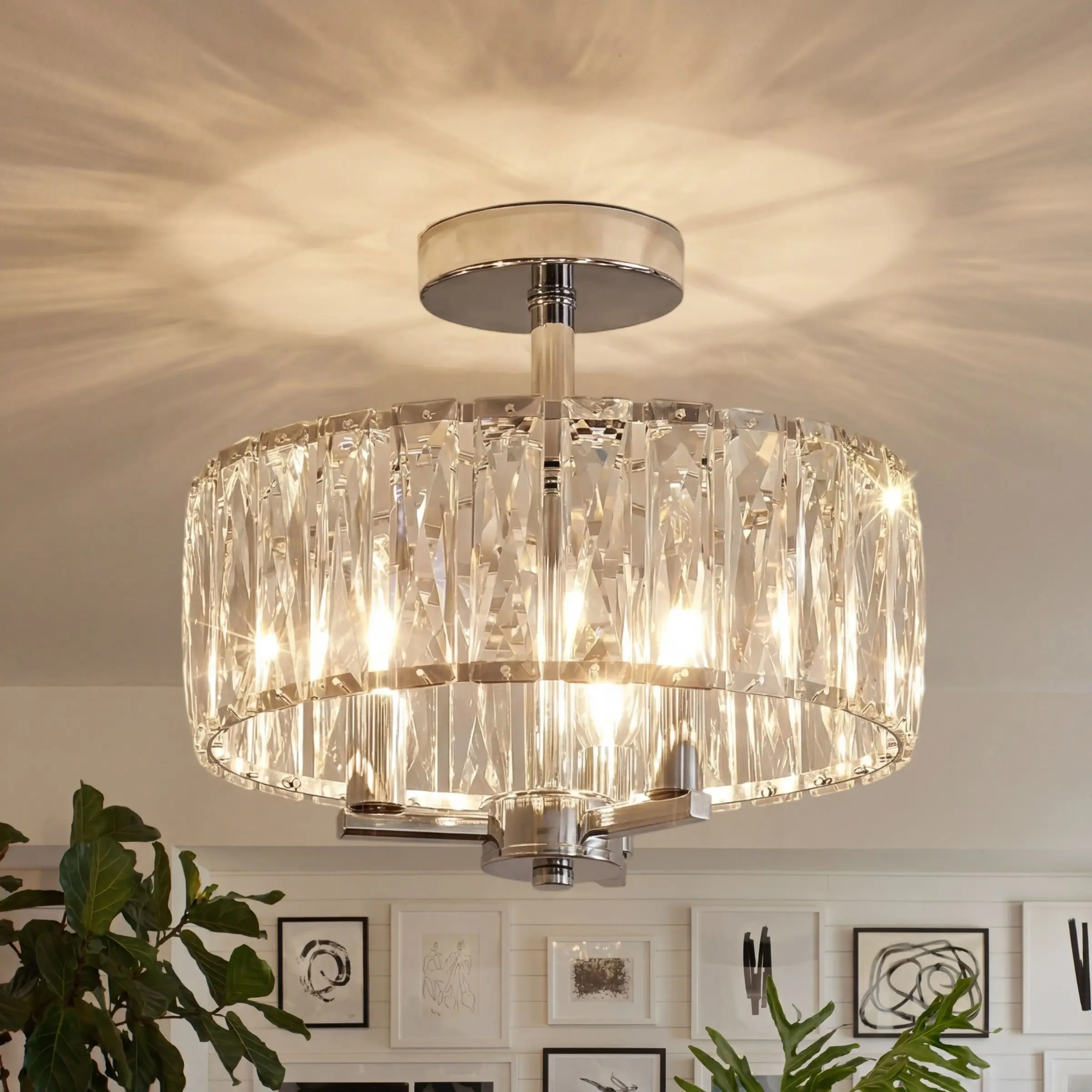 32 inch modern silver crystal ceiling light E14 Base (excluding bulb) bedroom foyer corridor balcony multi scene adjustable light ceiling lamp lighting fixture